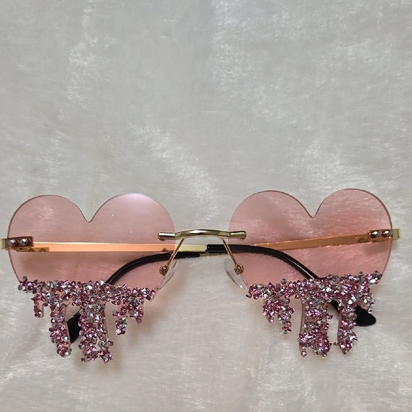 Heart-Shaped Pink Sunglasses with Rhinestone Accents - Picture 1 of 4